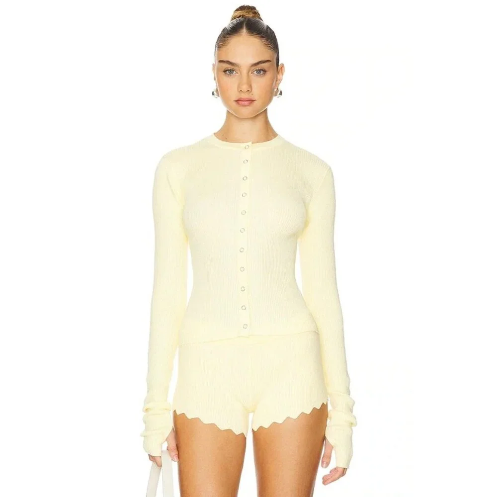 LIONESS Ivy League Top in Butter Light Yellow Long Sleeve